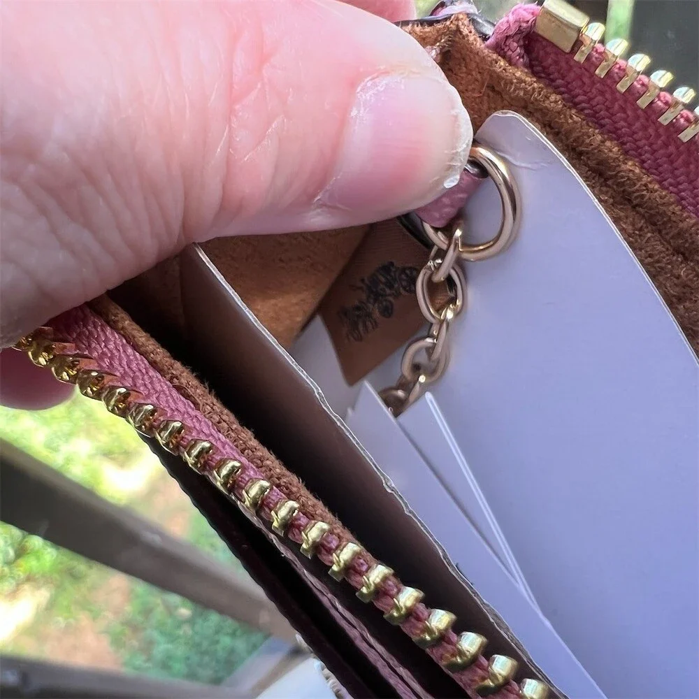 COACH Mini Skinny ID Case Cardholder Keychain Wallet Blush Pink Gold Hardware